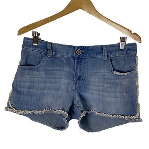 Ariya Jeans Samoa Jean Shorts with Fringe Size 13/14 Light Wash Stretch Beach